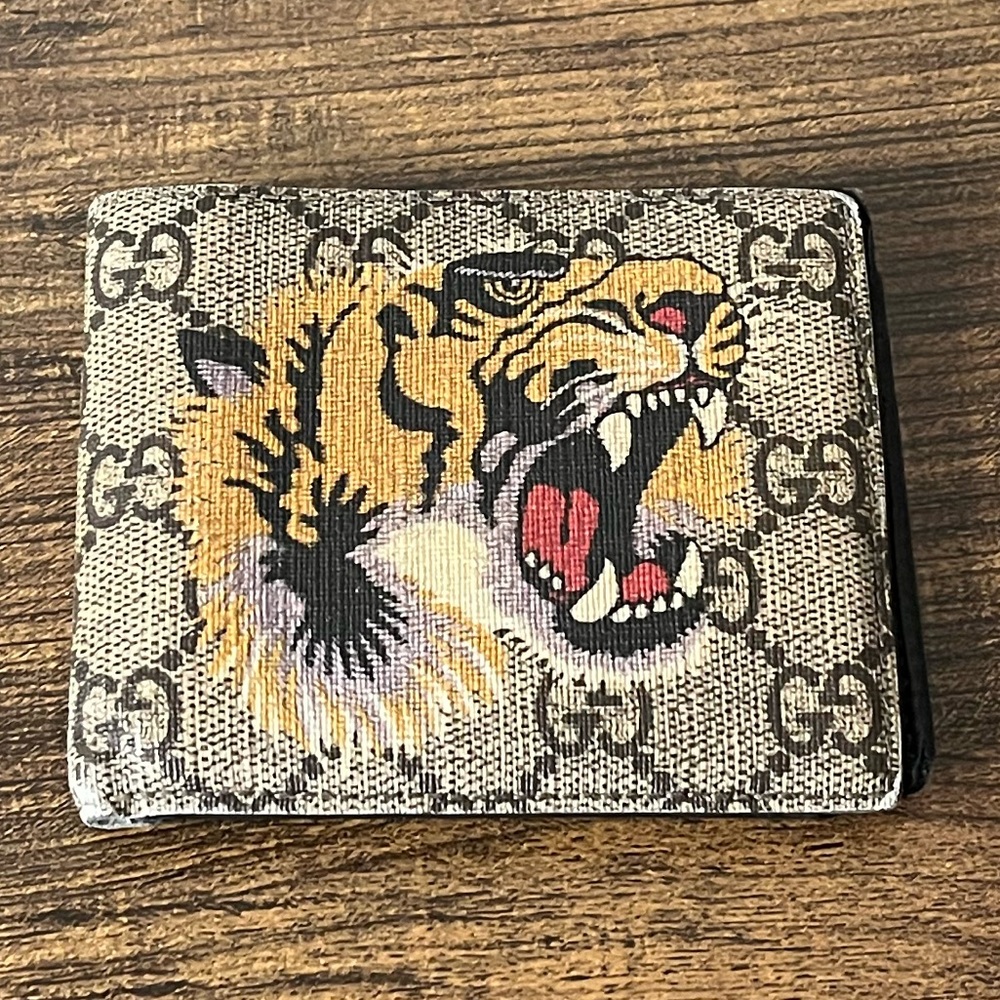 Gucci Khaki Tiger Leather Wallet Billfold